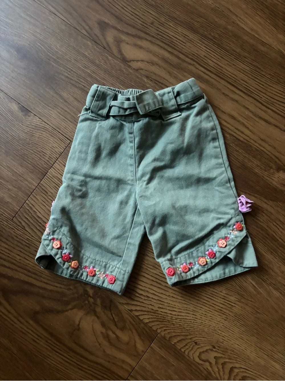 Gymboree Olive Green Shorts with Pink & Orange Floral Trim
